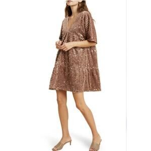 NWT Wishlist Apparel Corded Velvet Sequin Swing Dress Size M/L Fall Dressy Casua